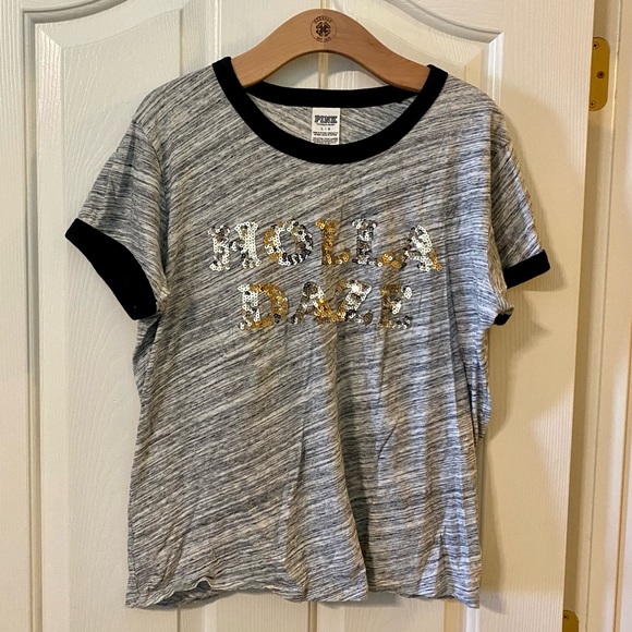 NWOT! PINK Victoria's Secret Holla Daze Sequin Embellished Ringer Tee - Picture 3 of 14